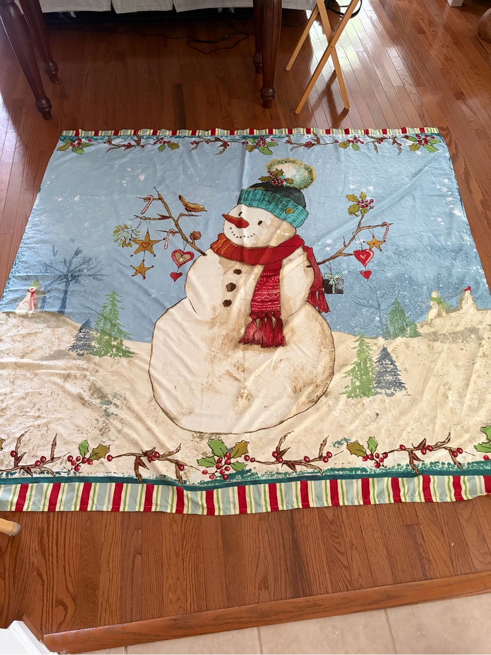 Festive Snowman shower curtain - Blue, Red, Green Holiday Decor